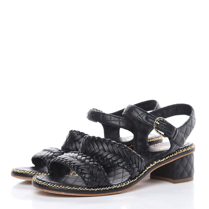 Chanel Calfskin Quilted Chain Sandals 37 Black 3 of 10