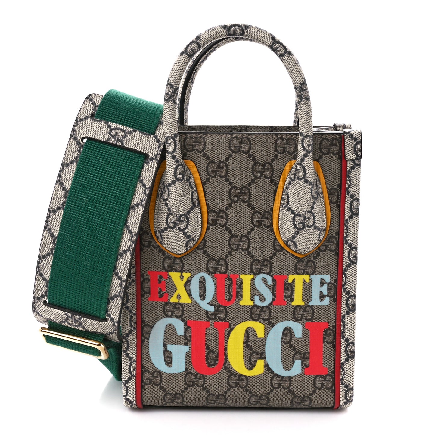 GG Supreme Monogram Exquisite Mini Vertical Tote Beige Ebony Blue Crop Live Red