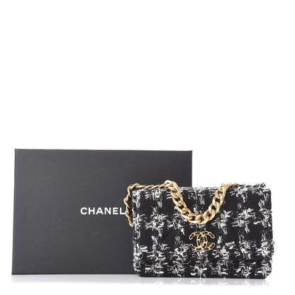 Chanel Wool Tweed Lambskin Quilted Chanel 19 Wallet On Chain WOC Black 12 of 12