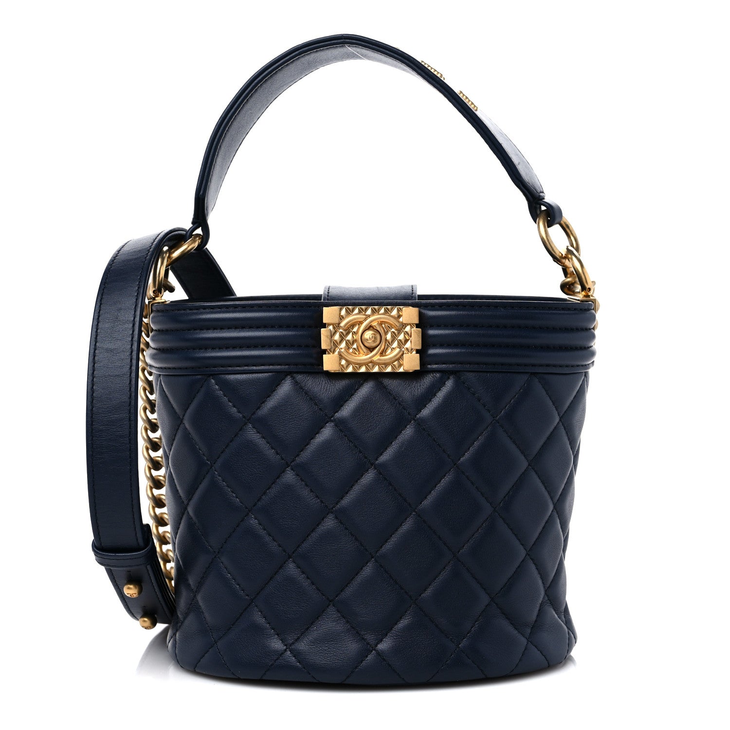 Chanel Calfskin Quilted Boy Bucket Bag Navy Blue 1 of 10