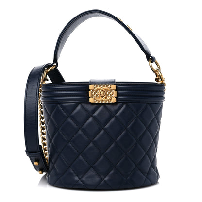 Chanel Calfskin Quilted Boy Bucket Bag Navy Blue 1 of 10