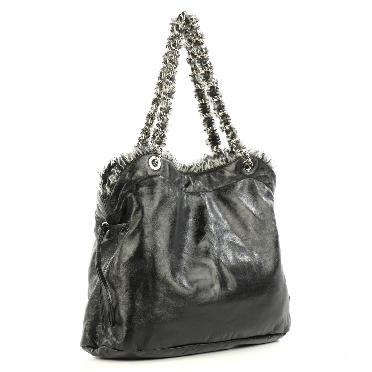 Tweed Lambskin Drawstring Tweedy Tote Black
