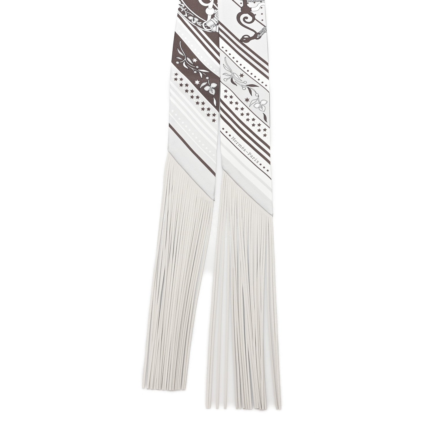 Hermes Silk Festival Des Amazones Bandana Fringed Twilly Craie Brun 2 of 4
