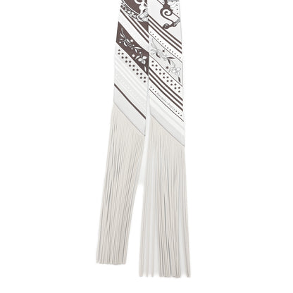 Hermes Silk Festival Des Amazones Bandana Fringed Twilly Craie Brun 2 of 4