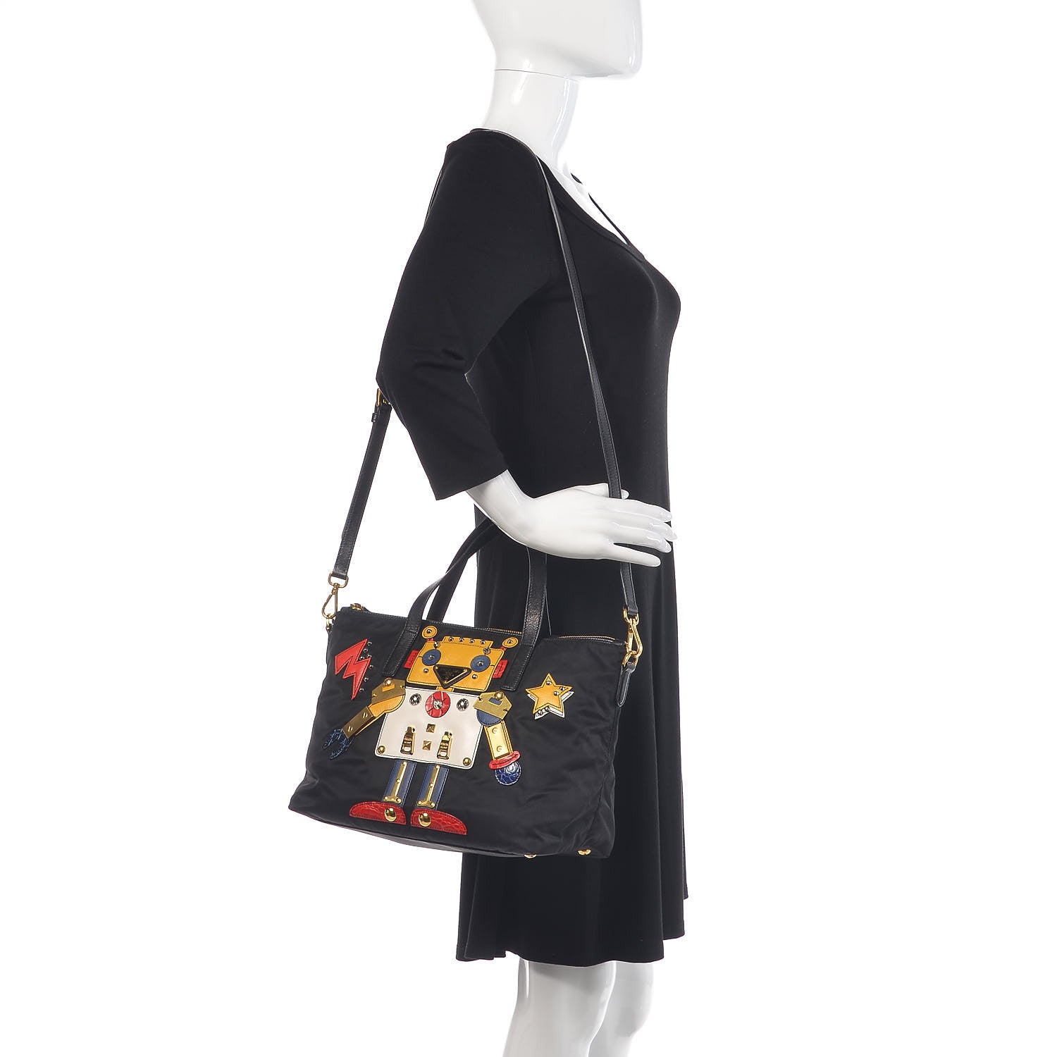 Prada Nylon Tessuto Saffiano Robot Tote Bag Black Mimosa 2 of 8