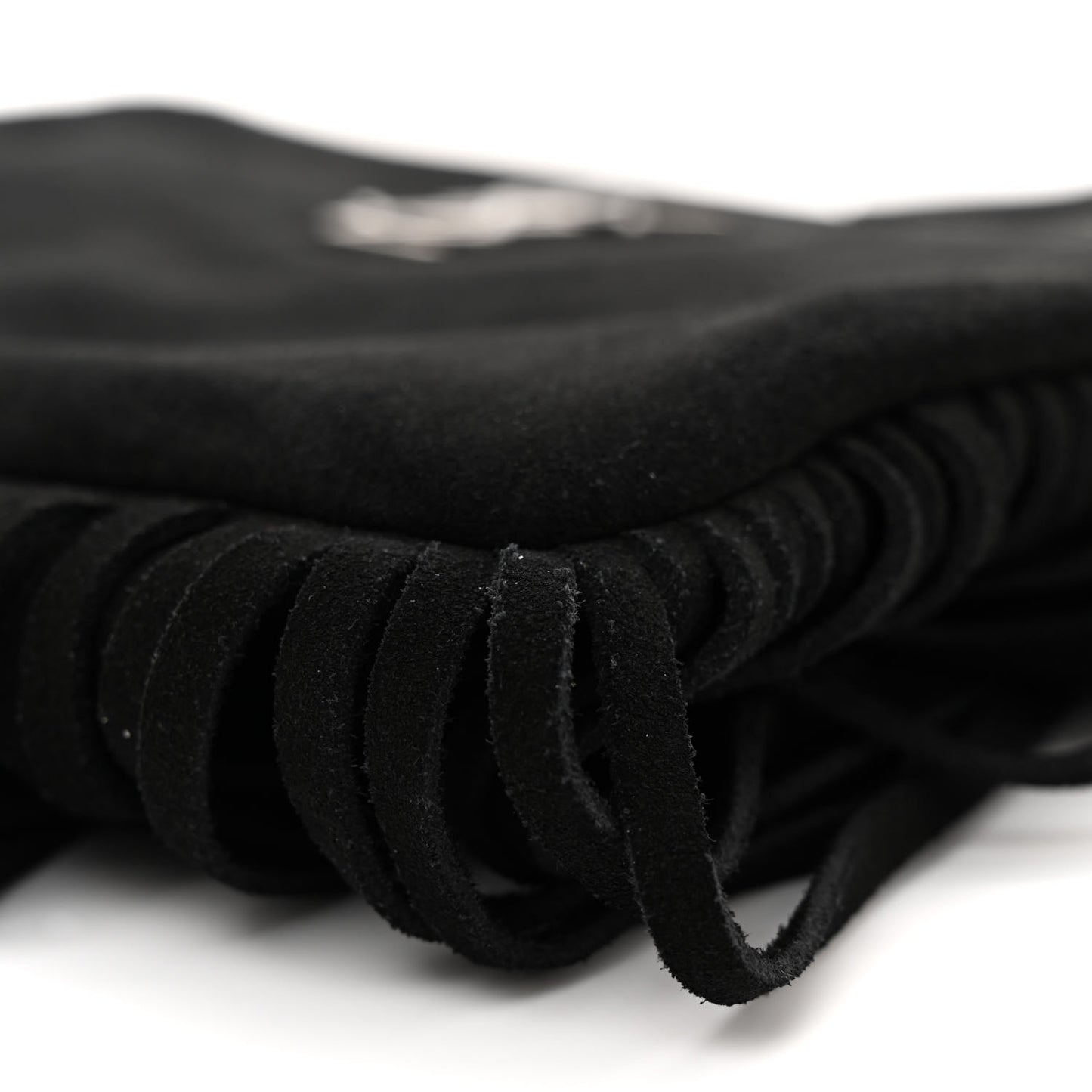 Suede Calfskin Small Fringe Crossbody Bag Black