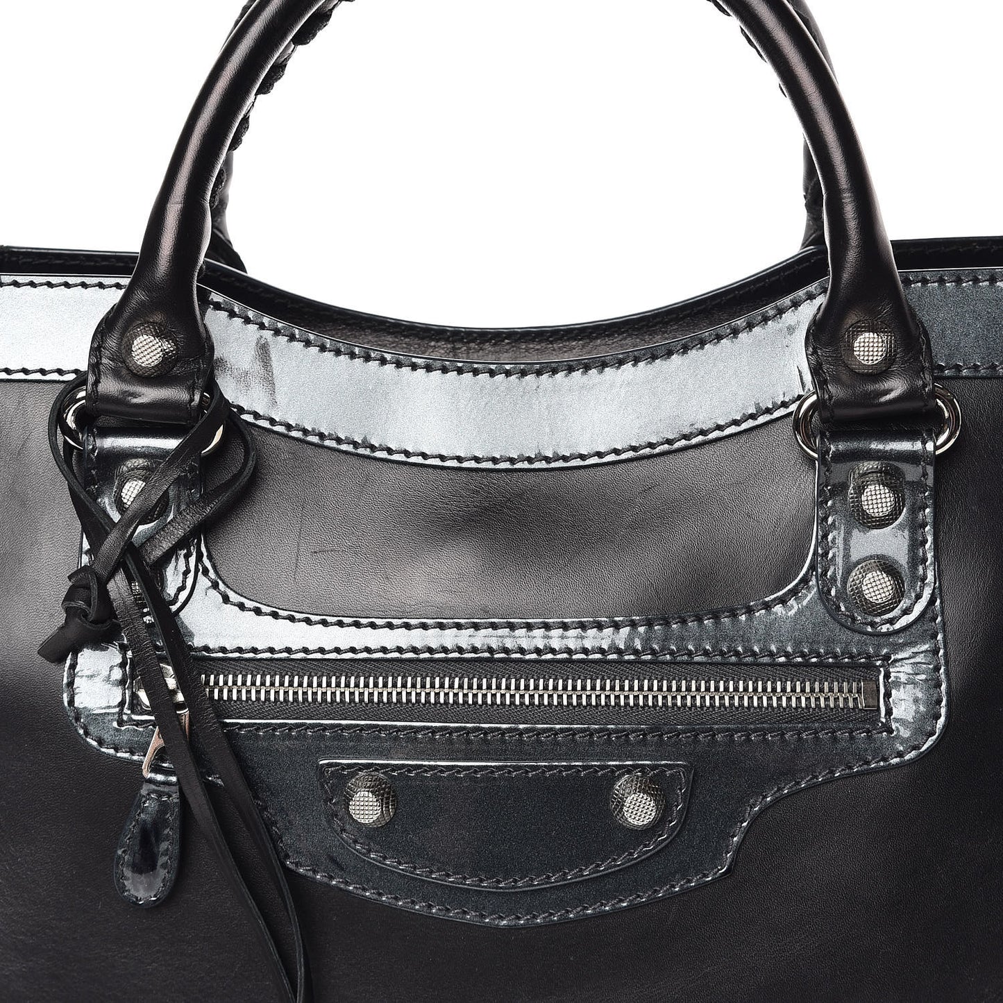 Smooth Calfskin Metallic Patent Giant 12 Silver Hardware City Black Gris
