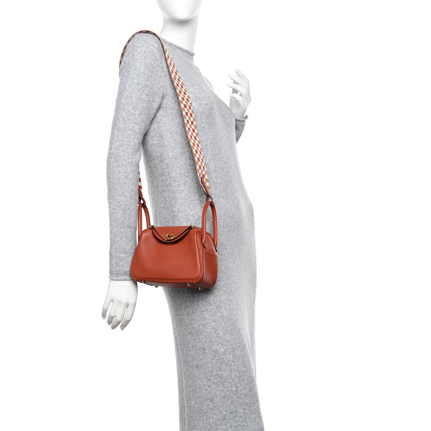 Hermes Taurillon Clemence Maxi Quadrille Mini Lindy 20 Cuivre Chai Nata Bleu Brume 2 of 12