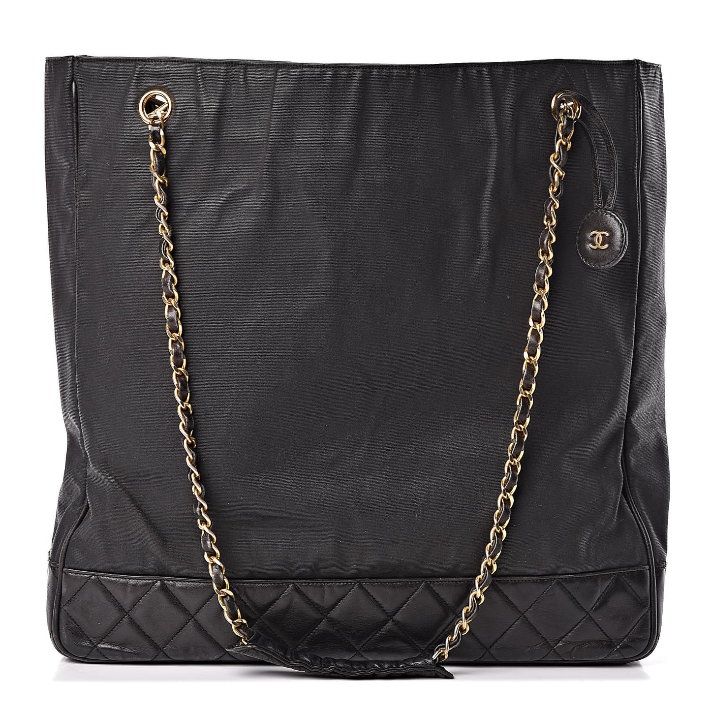 Canvas Calfskin Shopping Tote Black
