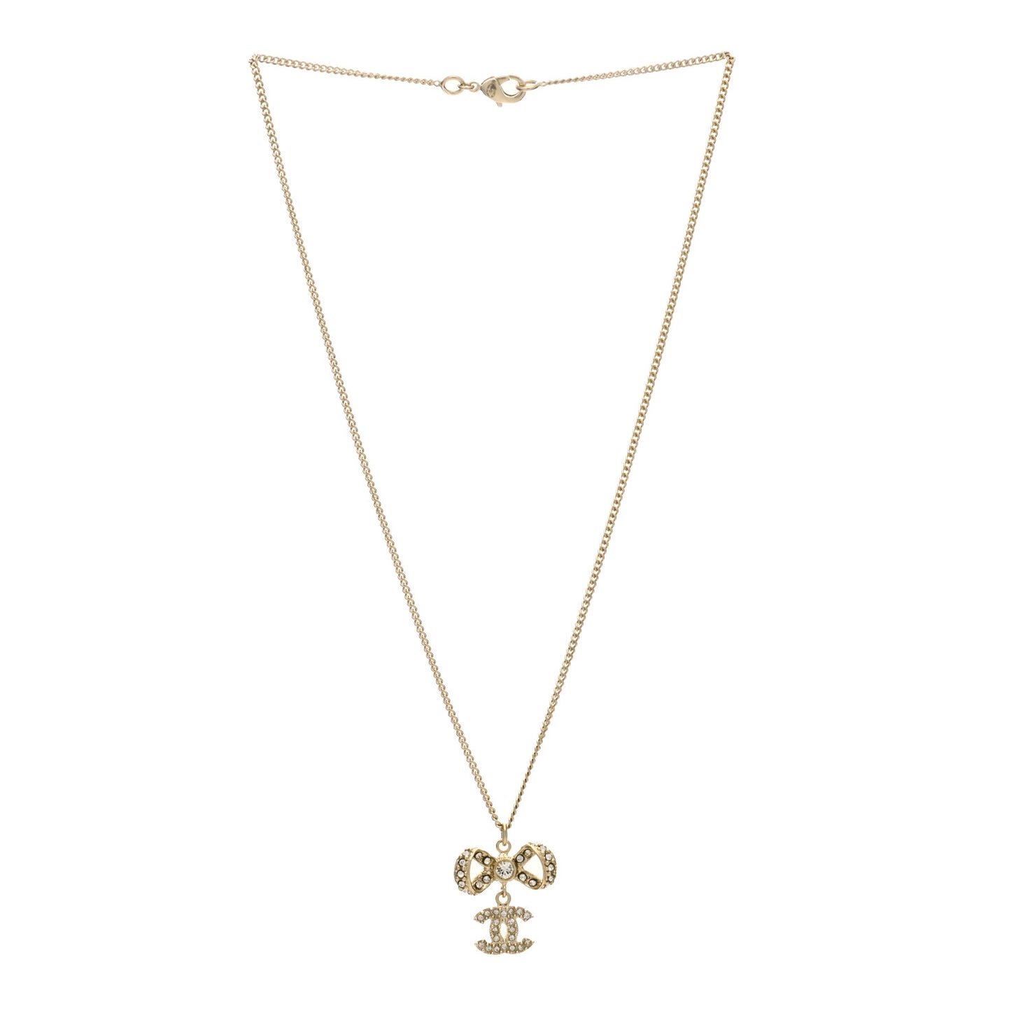 Crystal CC Bow Necklace Gold