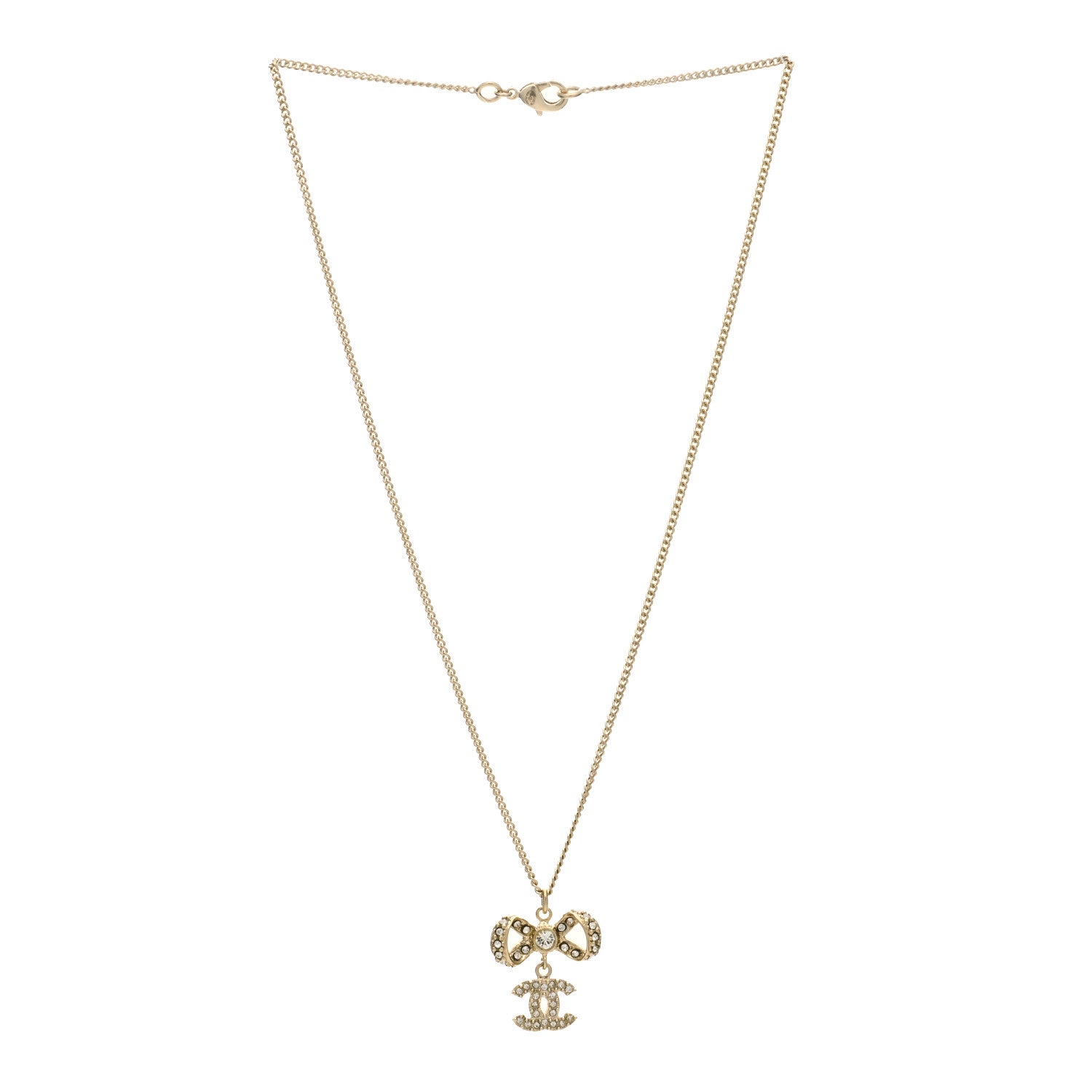Chanel Crystal CC Bow Necklace Gold 2 of 3