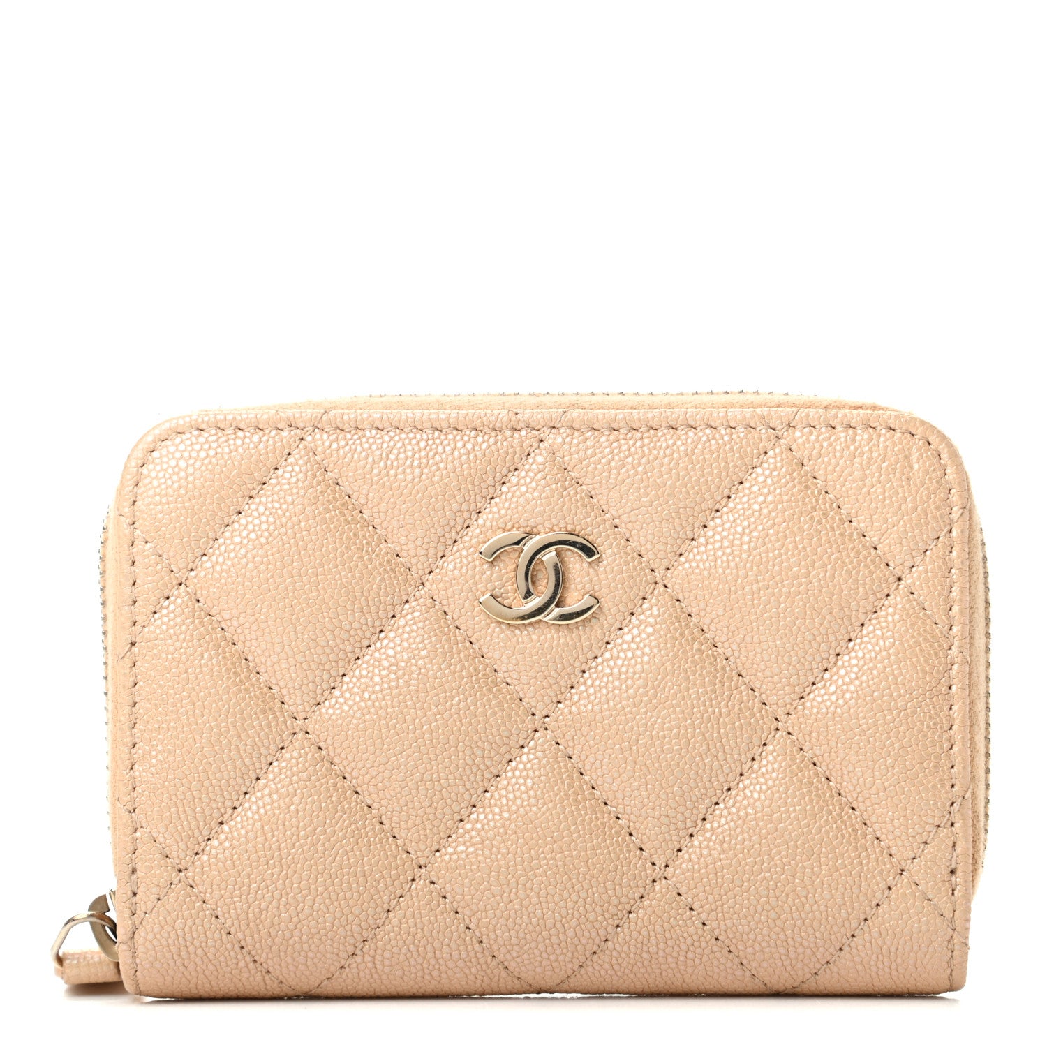 Chanel Iridescent Caviar Quilted Zip Around Coin Purse Beige 1 of 8