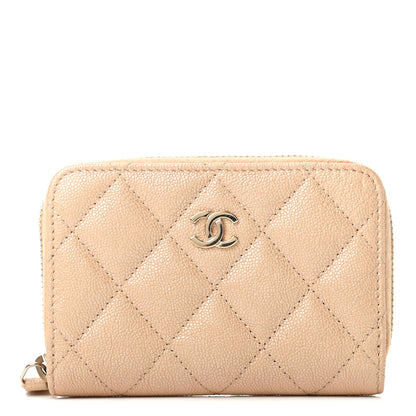 Chanel Iridescent Caviar Quilted Zip Around Coin Purse Beige 1 of 8