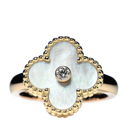 Van Cleef & Arpels 18K Yellow Gold Diamond Mother of Pearl Vintage Alhambra Ring 52 6 1 of 6