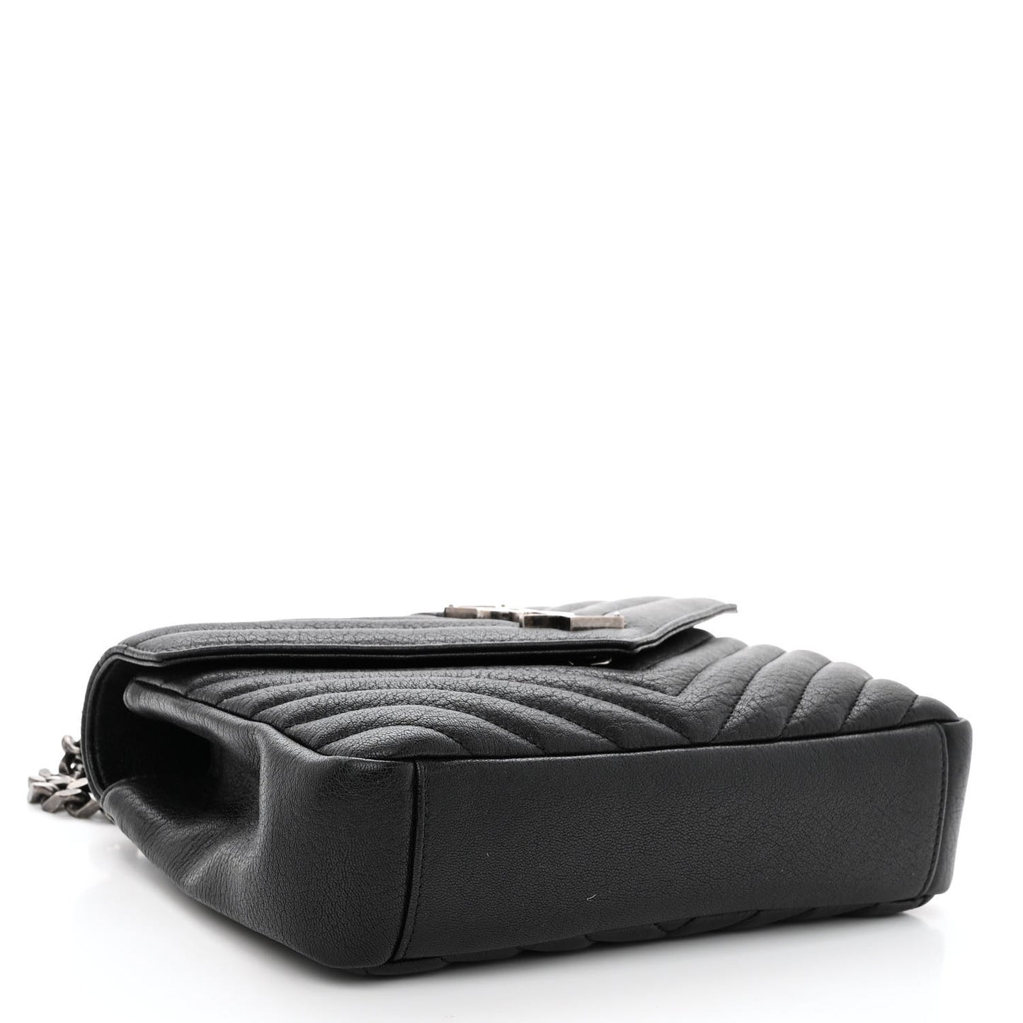 Sheepskin Matelasse Chevron Monogram Medium College Bag Black