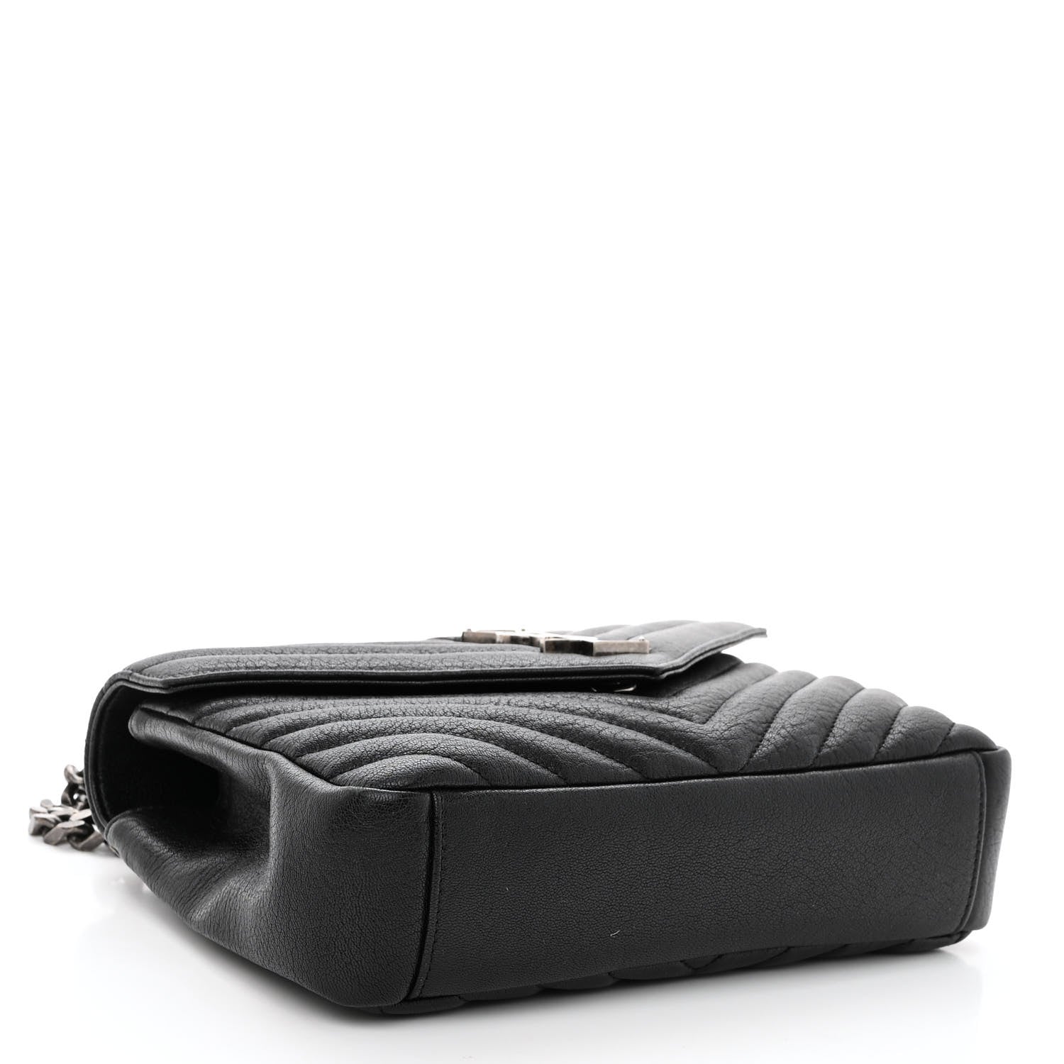 Saint Laurent Sheepskin Matelasse Chevron Monogram Medium College Bag Black 4 of 9