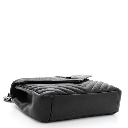 Saint Laurent Sheepskin Matelasse Chevron Monogram Medium College Bag Black 4 of 9