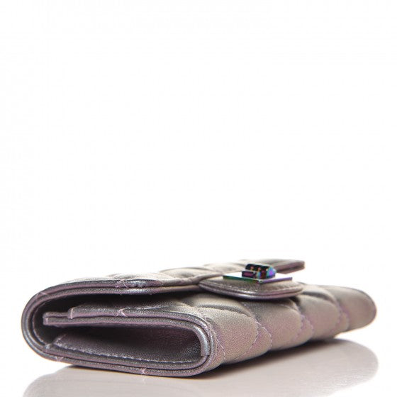 Iridescent Lambskin Quilted Reissue Flap Card Holder Light Purple