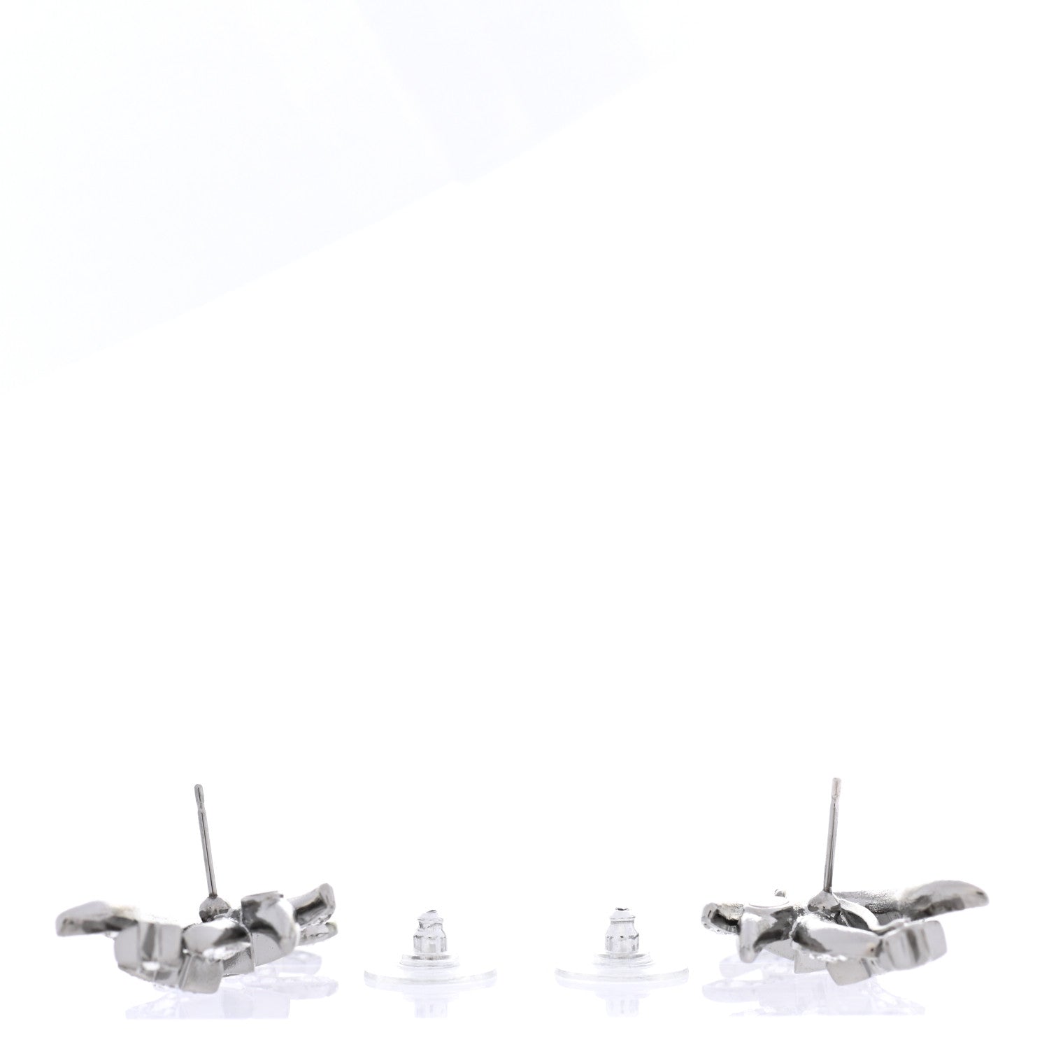 Chanel Crystal Baguette CC Wing Star Earrings Silver 3 of 5