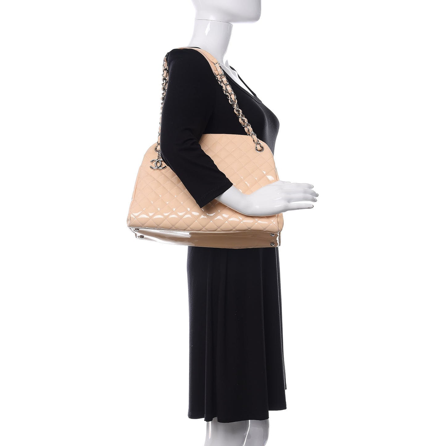 Patent Quilted Large Just Mademoiselle Bowling Bag Beige