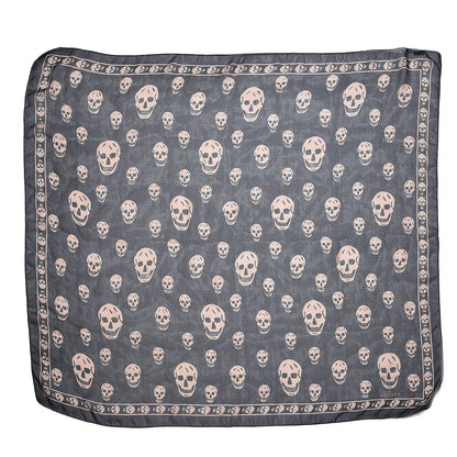 Alexander McQueen Silk Chiffon Skull Scarf Black Pink 3 of 7