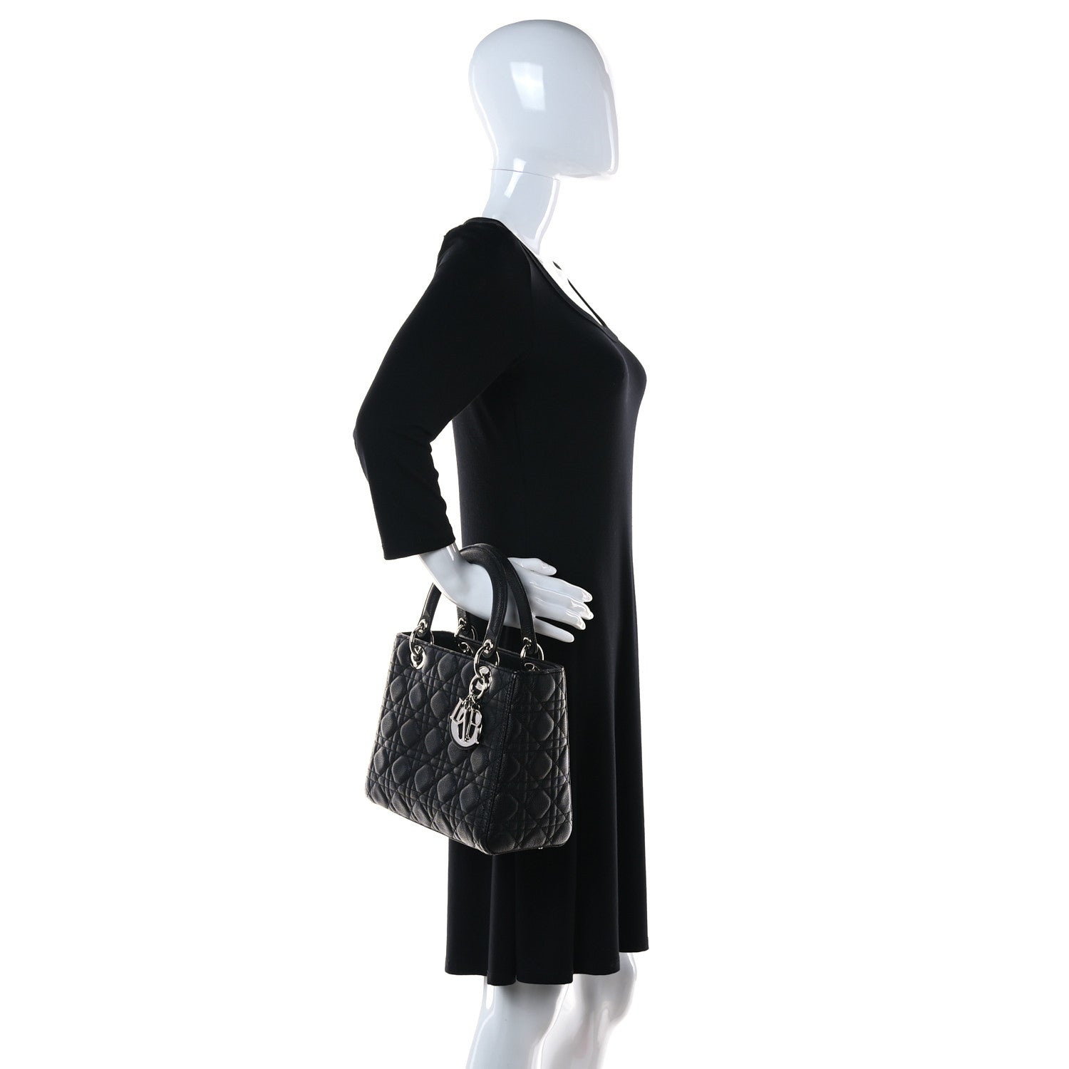Christian Dior Grained Calfskin Cannage Medium Lady Dior Black 2 of 11