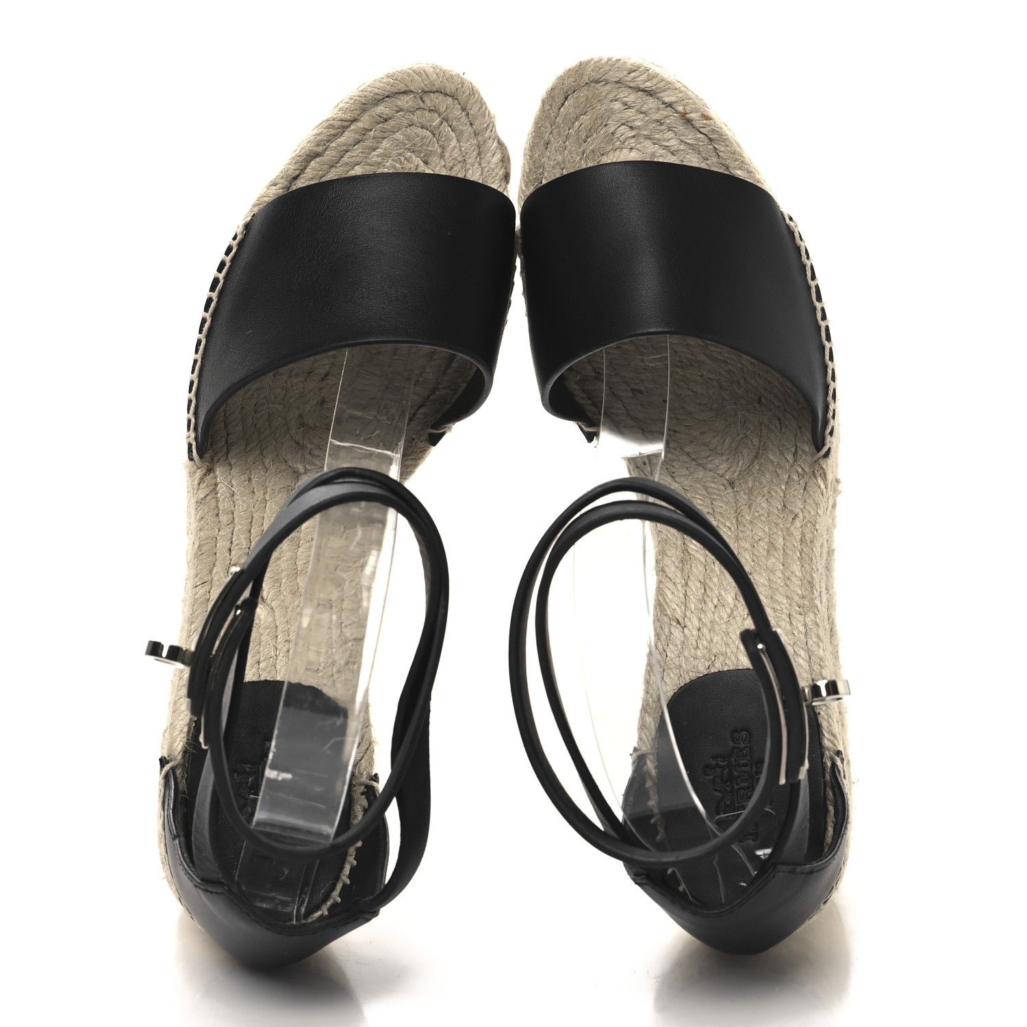 Hermes Calfskin Tipoli Espadrille Wedges 39 Black 2 of 9
