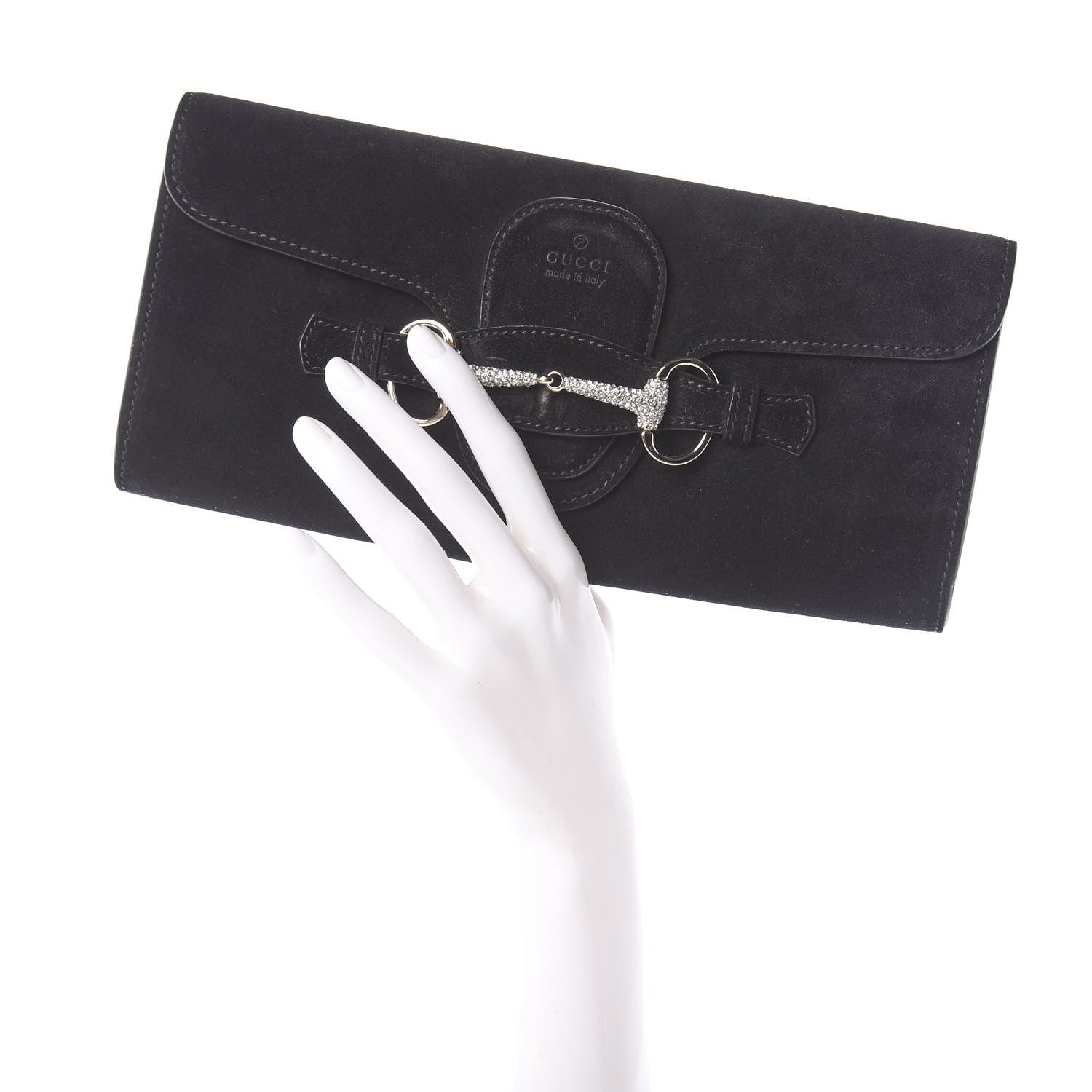 Gucci Suede Crystal Horsebit Broadway Clutch Black 2 of 6