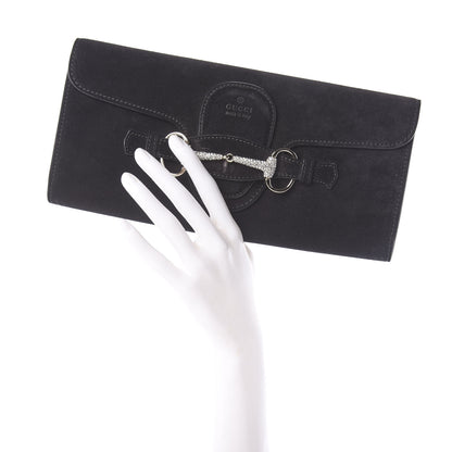 Gucci Suede Crystal Horsebit Broadway Clutch Black 2 of 6