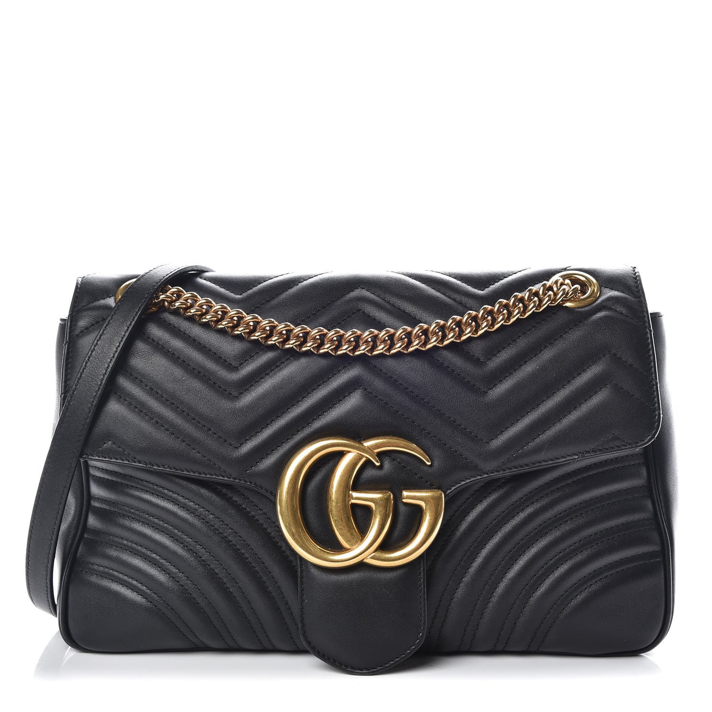 Calfskin Matelasse Medium GG Marmont Shoulder Bag Black