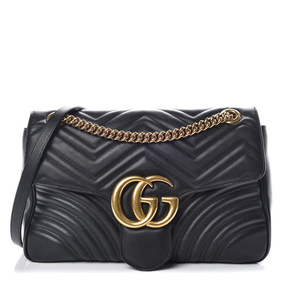 Gucci Calfskin Matelasse Medium GG Marmont Shoulder Bag Black 1 of 16