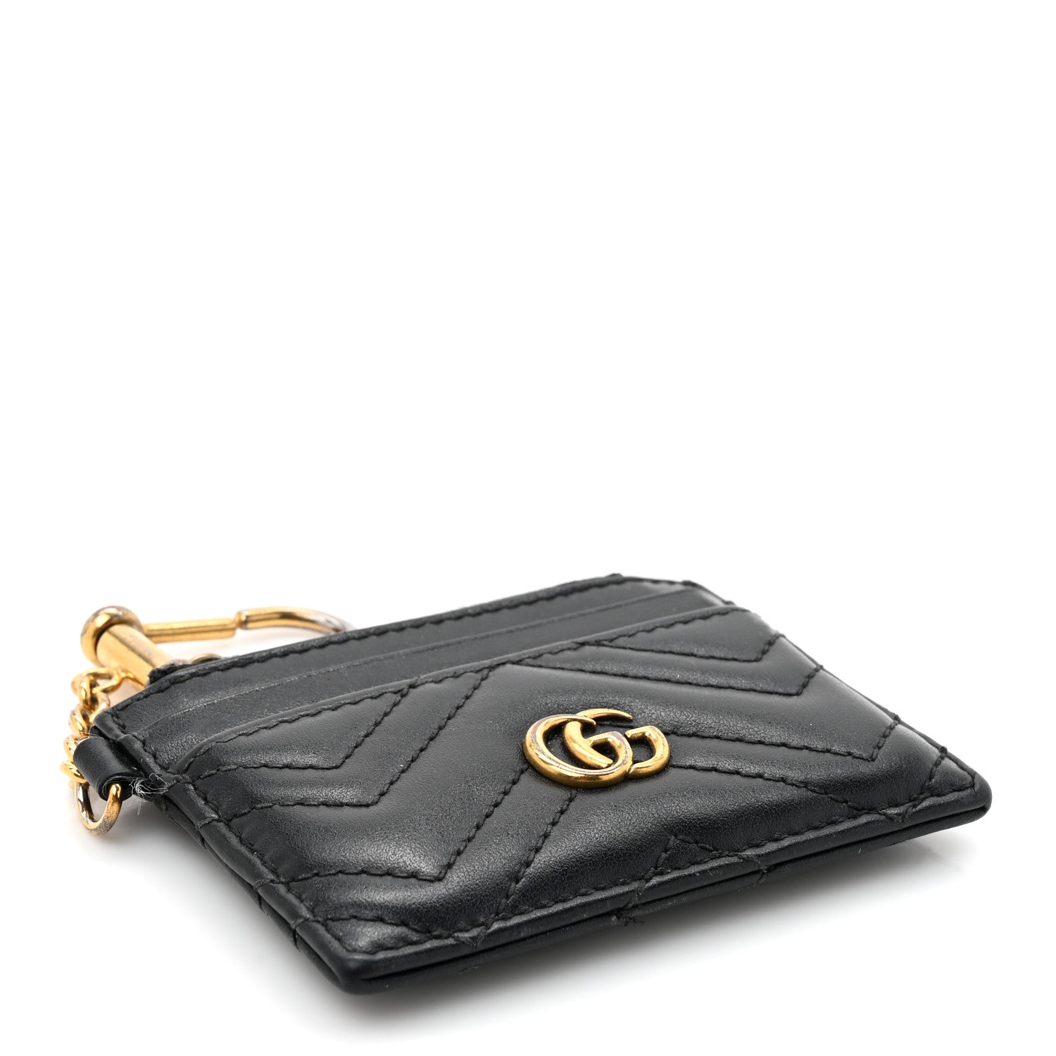 Gucci Calfskin Matelasse Chevron GG Marmont Key Case Card Holder Black 4 of 10