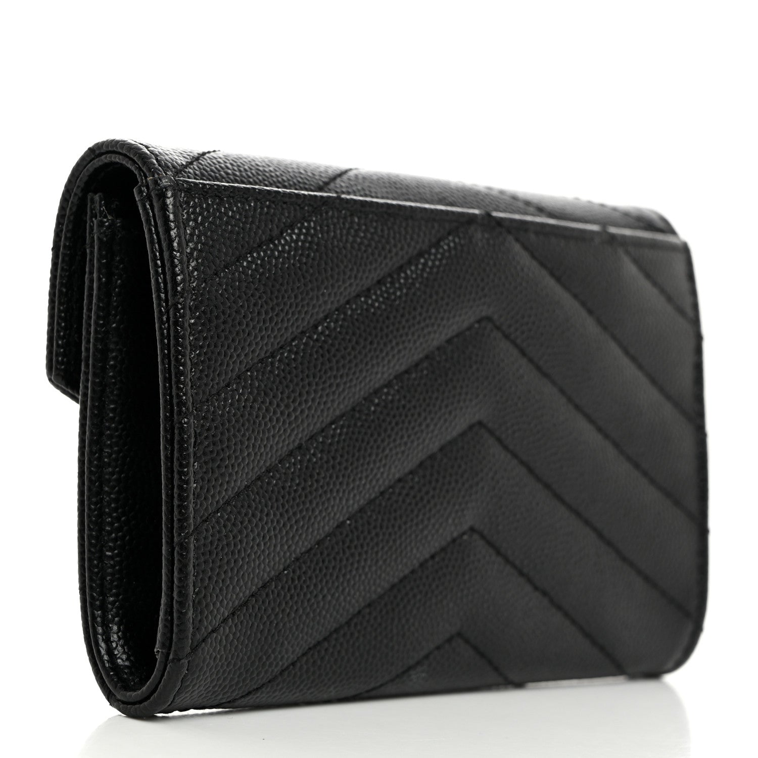 Saint Laurent Grain De Poudre Matelasse Chevron Small Monogram Envelope Wallet Black 3 of 7