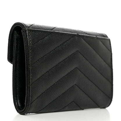 Saint Laurent Grain De Poudre Matelasse Chevron Small Monogram Envelope Wallet Black 3 of 7