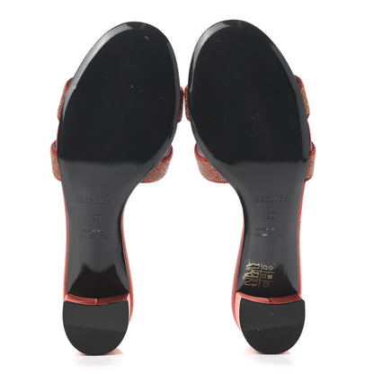 Hermes Satin Crystal Powder Oasis Sandals 39 Rouge Tomette 5 of 14