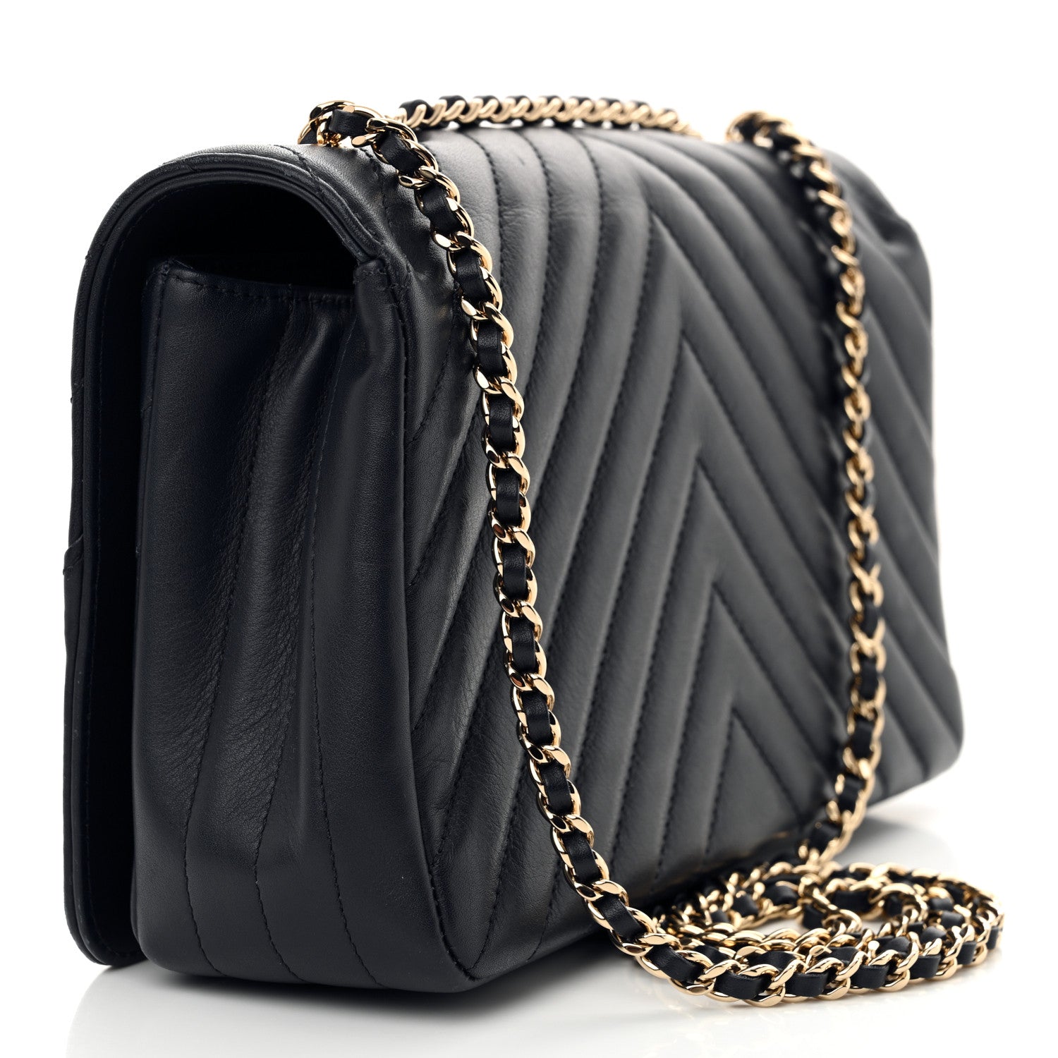 Chanel Calfskin Chevron Quilted Small Statement Flap Navy Blue 3 of 13