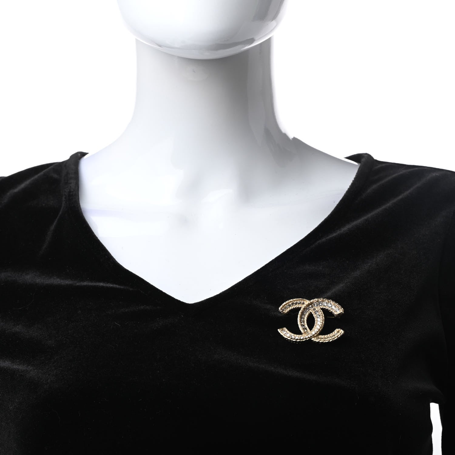 Chanel Crystal CC Brooch Pin Light Gold 2 of 5