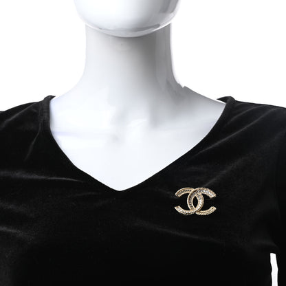 Chanel Crystal CC Brooch Pin Light Gold 2 of 5