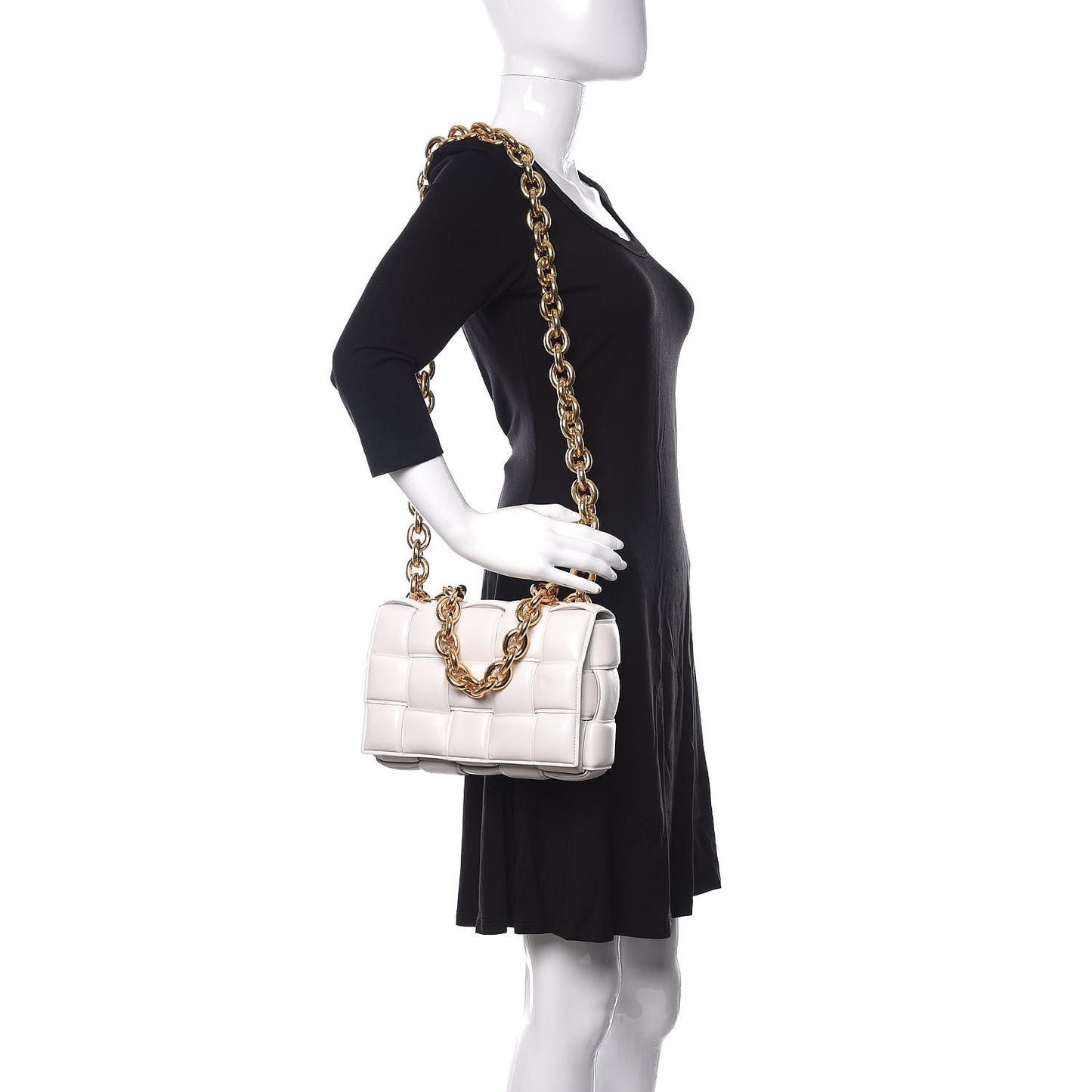 Lambskin Maxi Intreccio Padded Chain Cassette Crossbody Bag White
