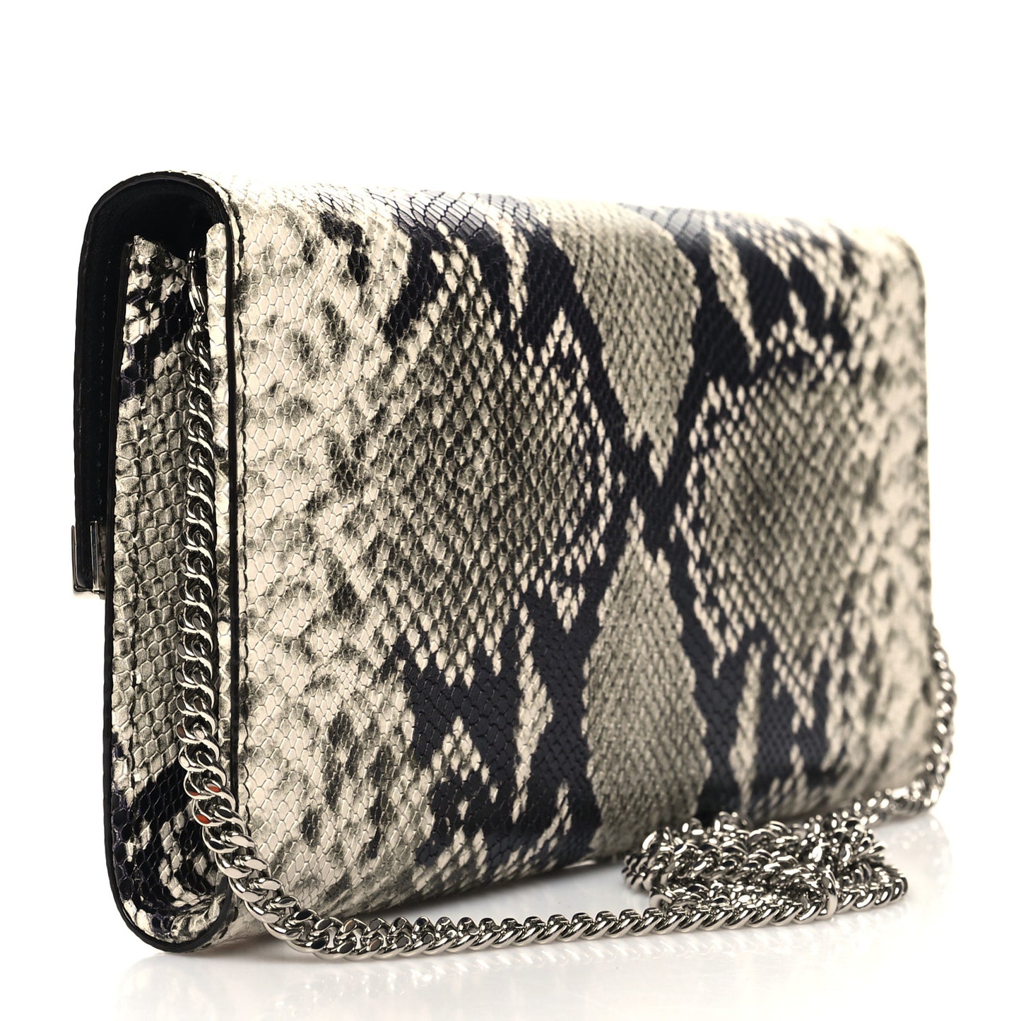 Snakeskin Embossed Chain Clutch Black Beige