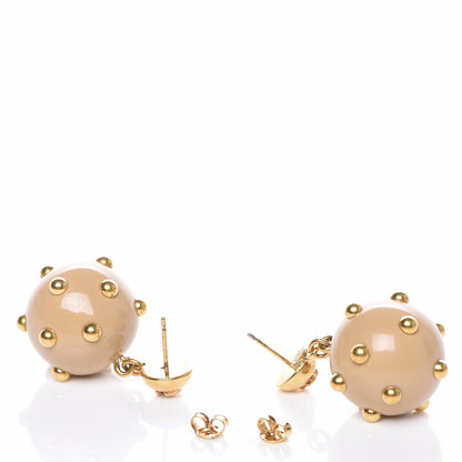 Chanel Resin Studded CC Drop Earrings Beige Gold 3 of 4