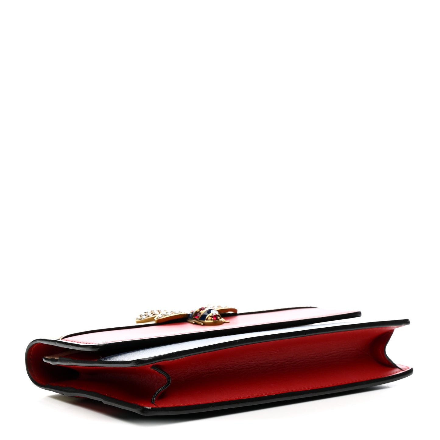 Calfskin Queen Margaret Chain Wallet Blue Agata Hibiscus Red Mystic White