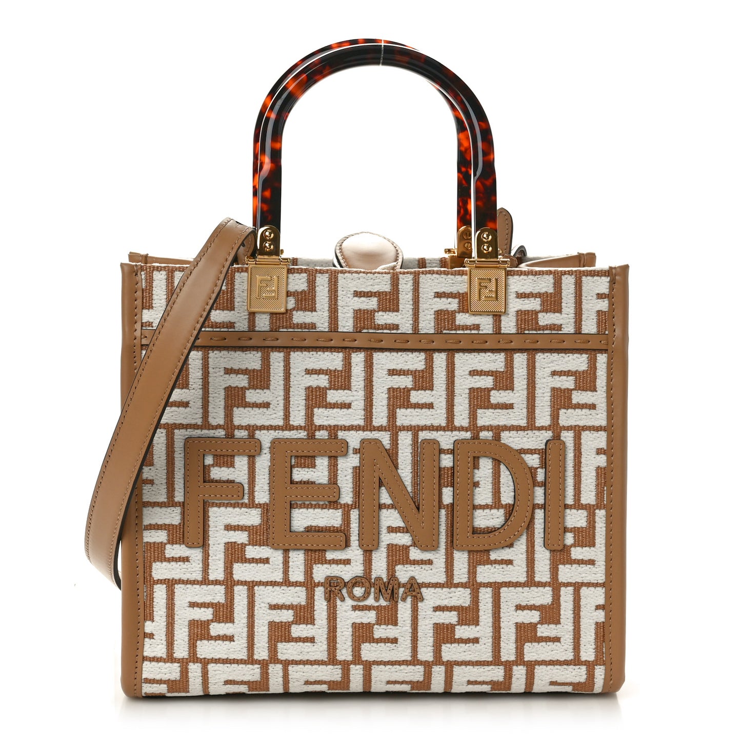 Raffia Chenille Vitello King Plexiglass Small Fendi Sunshine Shopper Tote Natural White