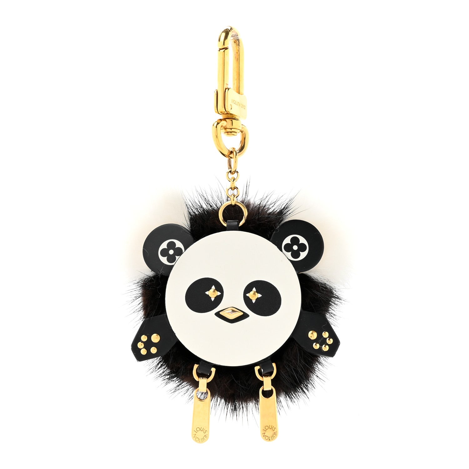 Louis Vuitton Calfskin Mink Fur Panda Bag Charm Key Holder Black 1 of 4