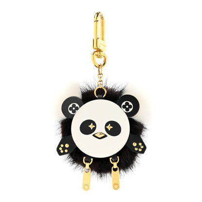 Louis Vuitton Calfskin Mink Fur Panda Bag Charm Key Holder Black 1 of 4