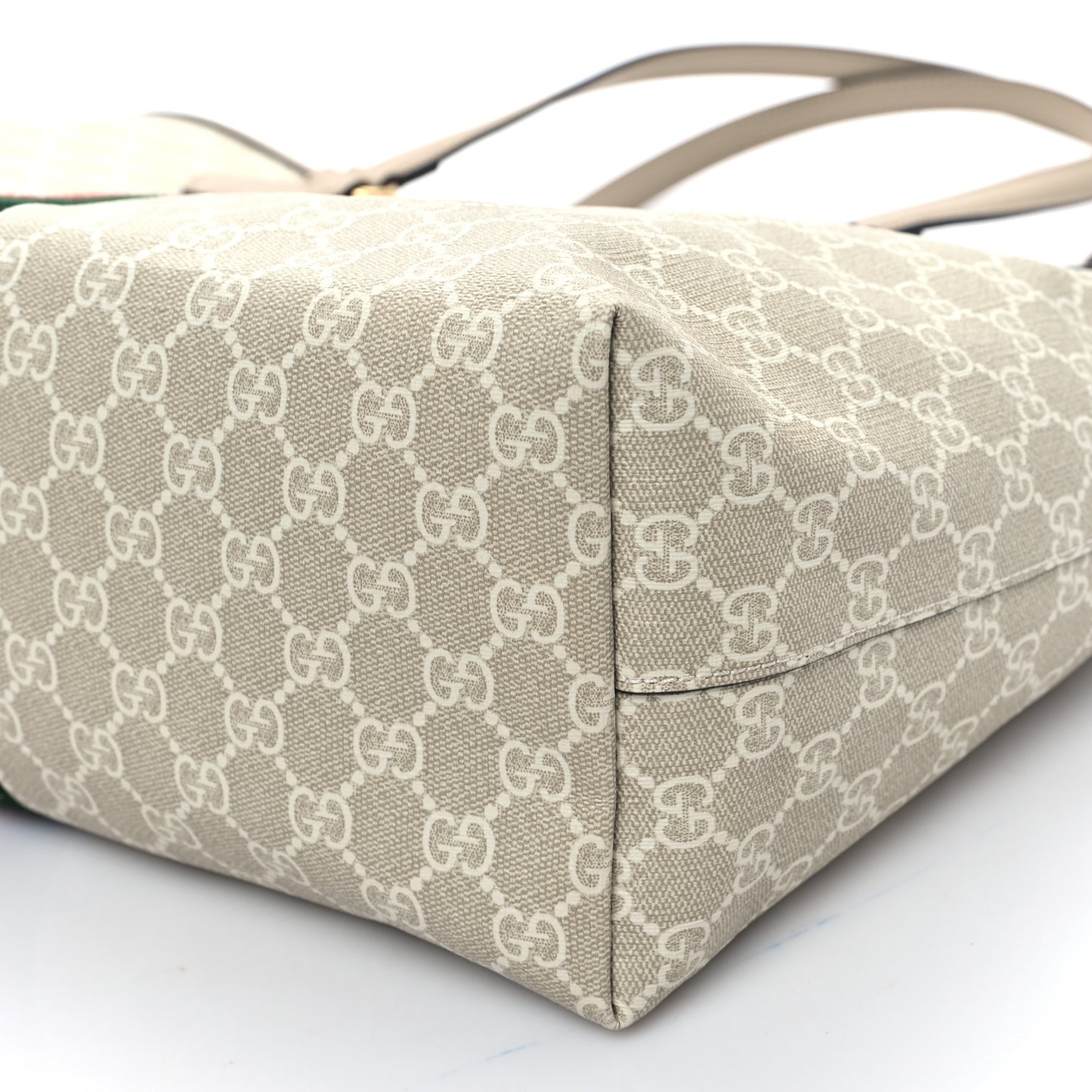 GG Supreme Monogram Textured Dollar Calfskin Web Medium Ophidia Shopping Tote Beige Mystic White Oatmeal
