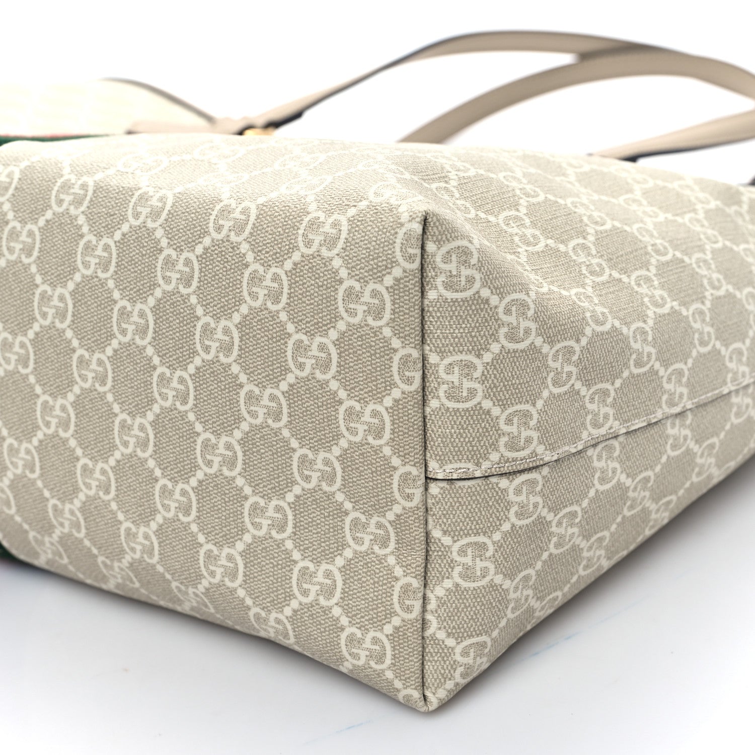 Gucci GG Supreme Monogram Textured Dollar Calfskin Web Medium Ophidia Shopping Tote Beige Mystic White Oatmeal 11 of 11