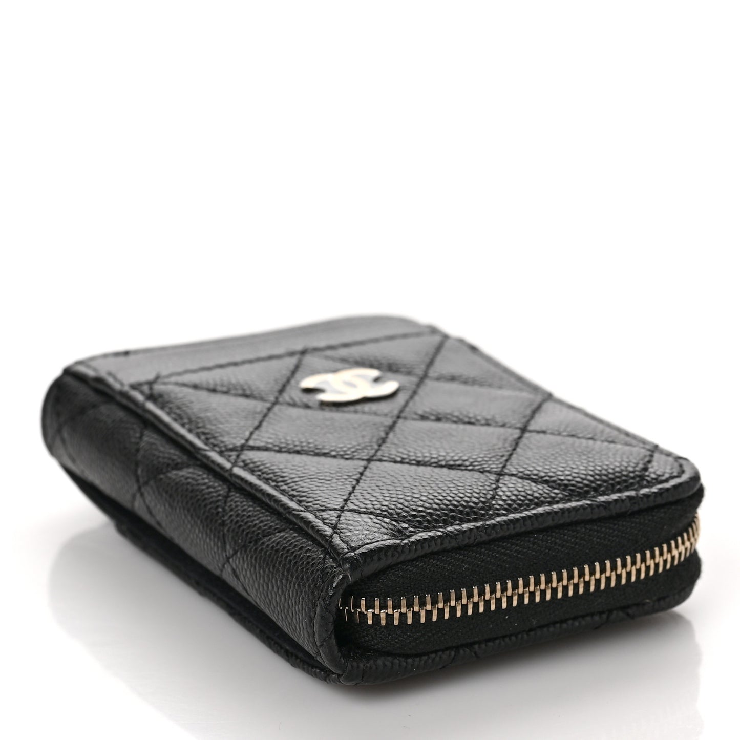 Caviar Quilted Zip Card Holder Black