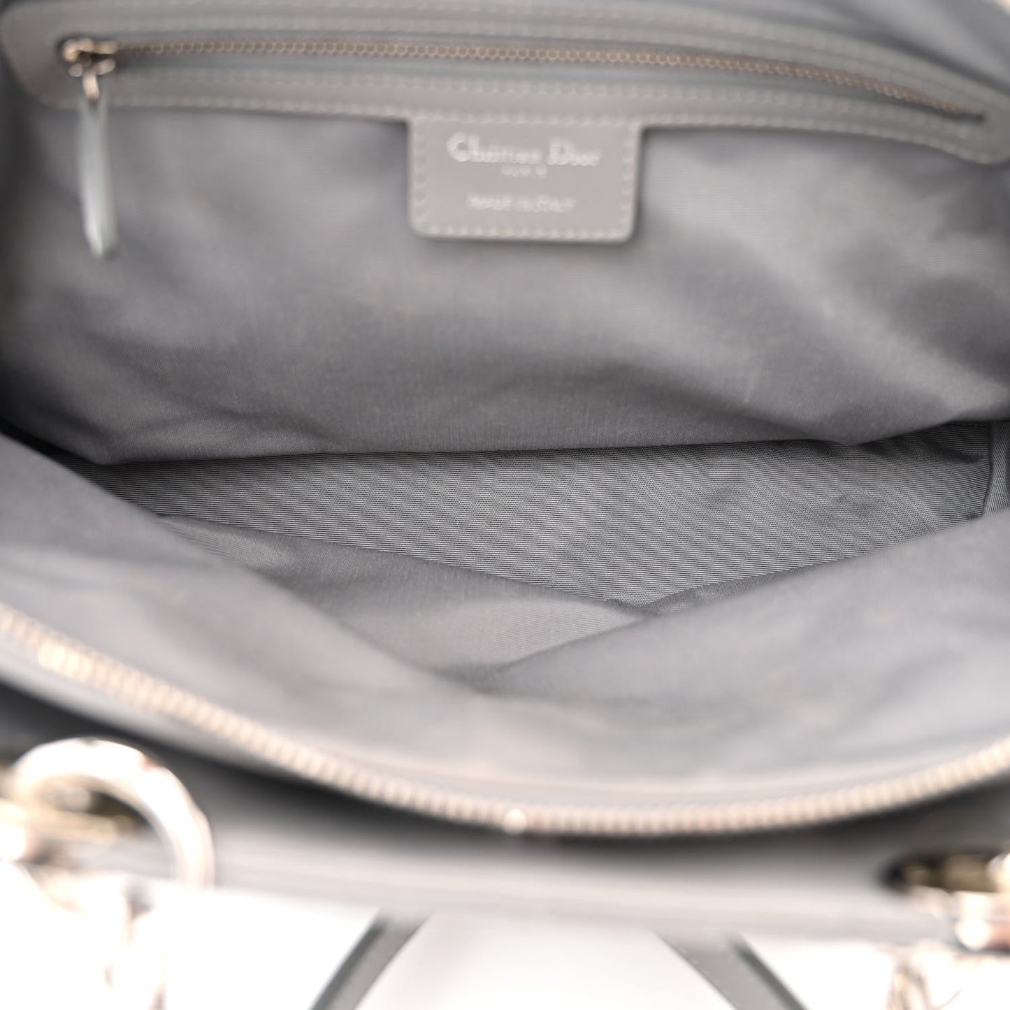 CHRISTIAN DIOR Lambskin Cannage Small Dior Soft Zipped Shopping Tote Grey