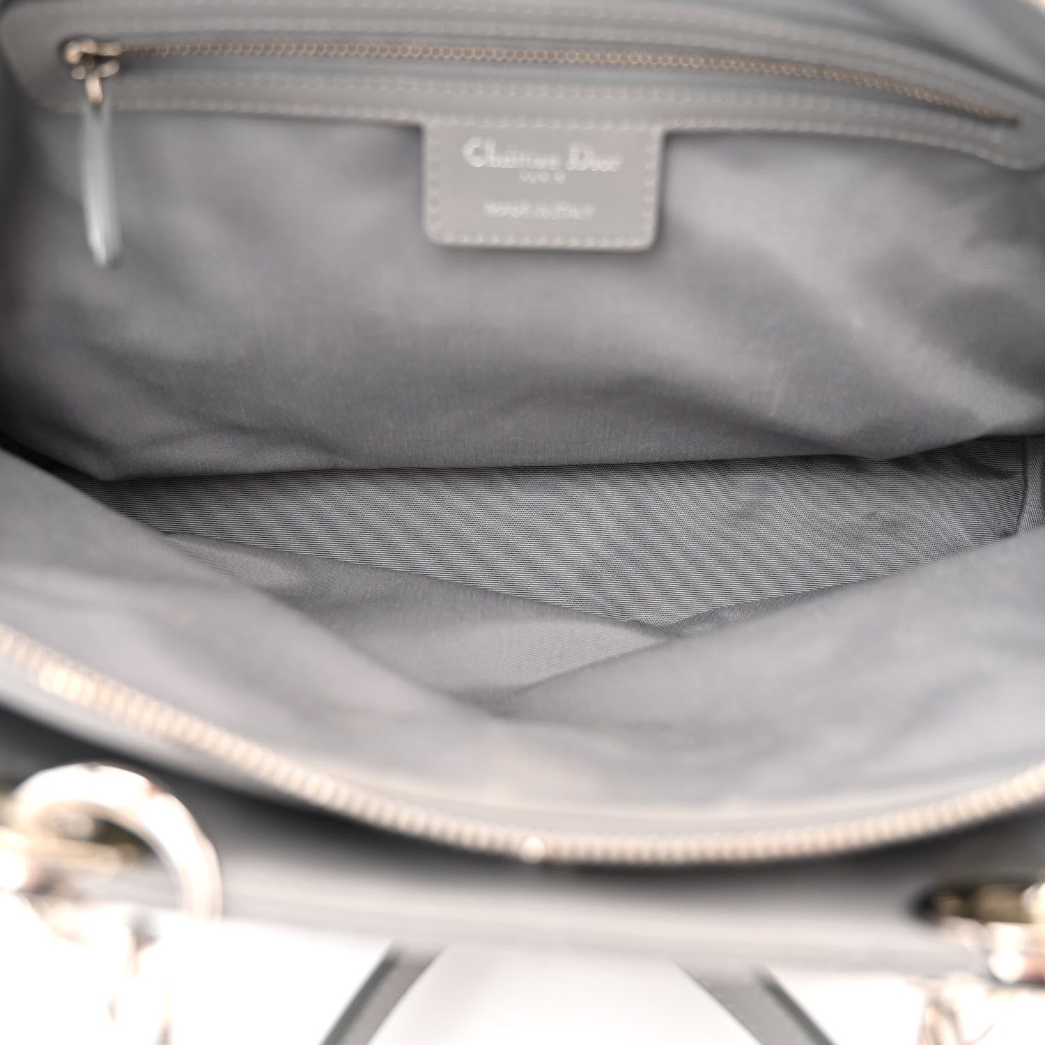 Christian Dior CHRISTIAN DIOR Lambskin Cannage Small Dior Soft Zipped Shopping Tote Grey 5 of 14